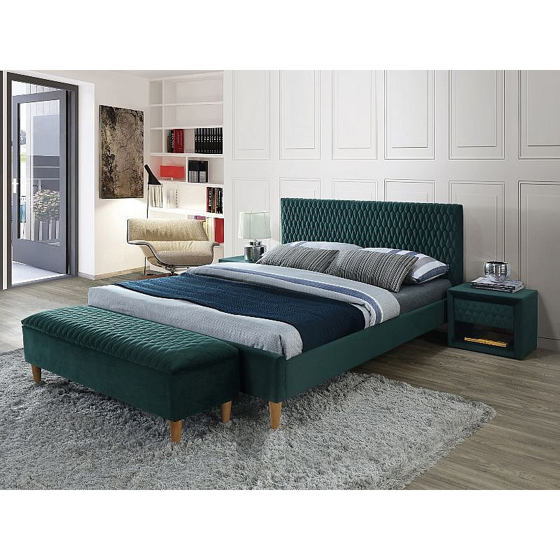 Čalúnená manželská posteľ NEVIO - 160x200 cm, zelená