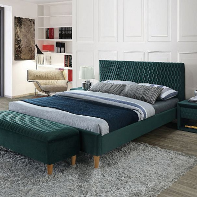 Čalúnená manželská posteľ NEVIO - 180x200 cm, zelená