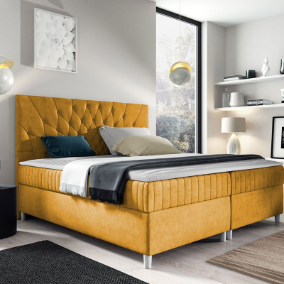 Hotelová manželská posteľ 180x200 RUSK - žltá + topper ZDARMA