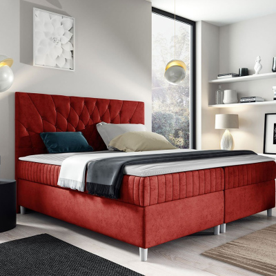 Hotelová manželská posteľ 180x200 RUSK - červená + topper ZDARMA