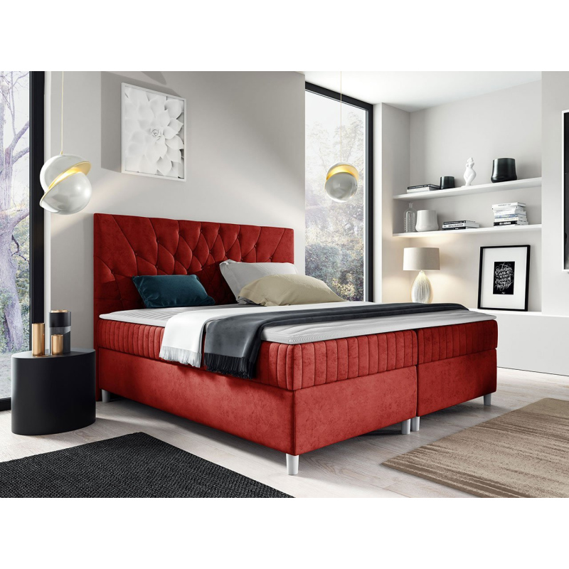 Hotelová manželská posteľ 180x200 RUSK - červená + topper ZDARMA