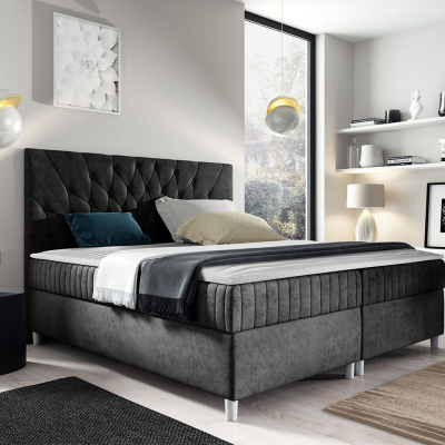 Hotelová manželská posteľ 180x200 RUSK - čierna + topper ZDARMA