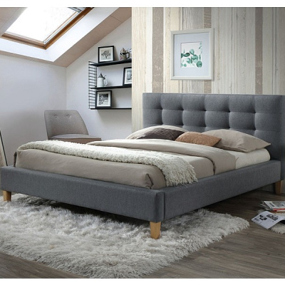 Čalúnená manželská posteľ AMEL - 140x200 cm, šedá
