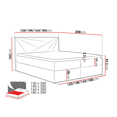 Hotelová manželská posteľ 180x200 TOMASA 5 - červená + topper ZDARMA