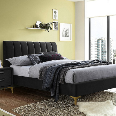 Čalúnená manželská posteľ VESNA - 160x200 cm, čierna