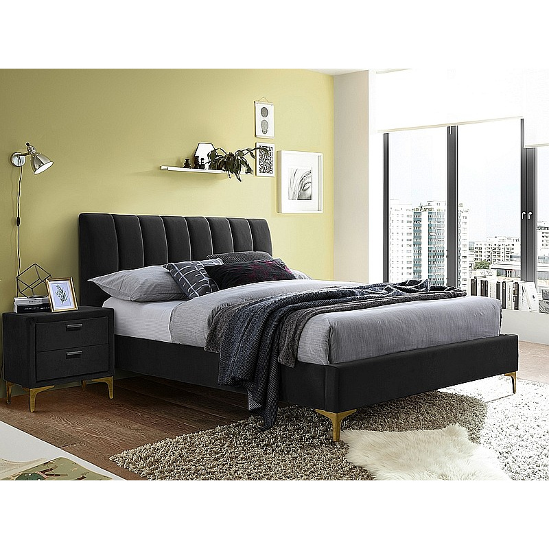 Čalúnená manželská posteľ VESNA - 160x200 cm, čierna