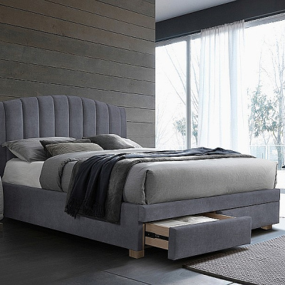 Čalúnená manželská posteľ PETRINA - 160x200 cm, šedá