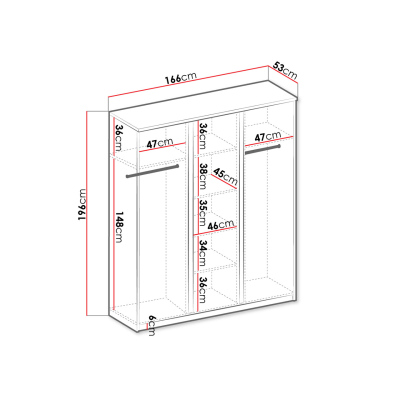Trojdverová šatníková skriňa 166 cm RITA - dub artisan / biela