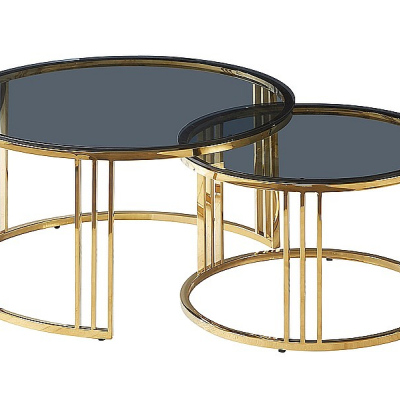 Set konferenčných stolíkov VENDEL - sklo / zlatý