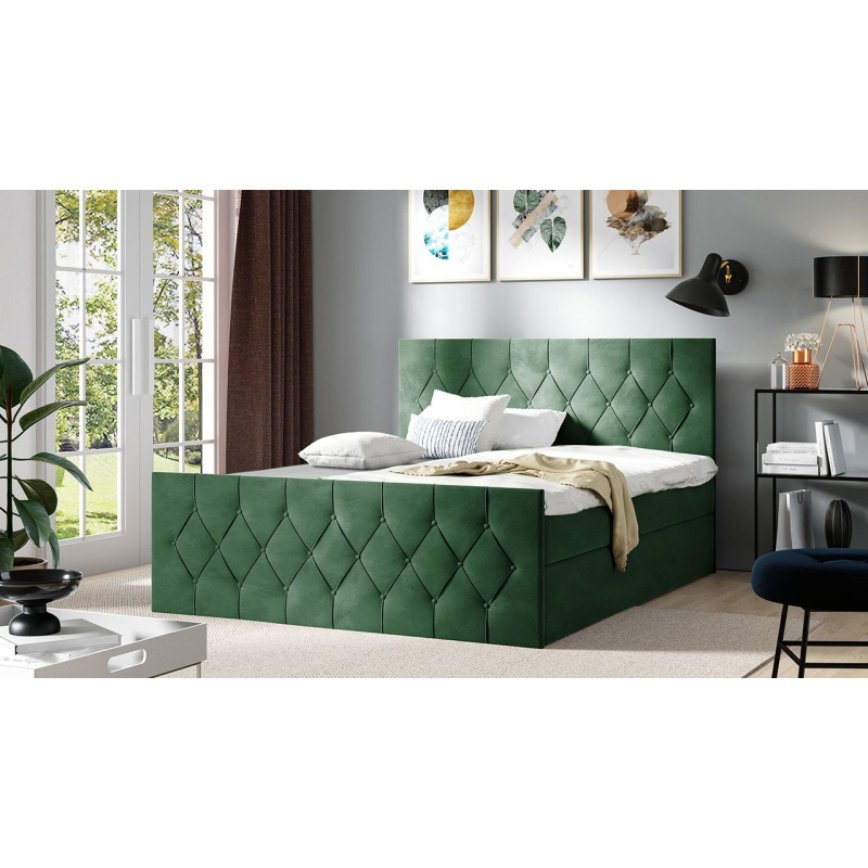 Boxspringová dvojlôžková posteľ 200x200 SENSE 2 - zelená + topper ZDARMA