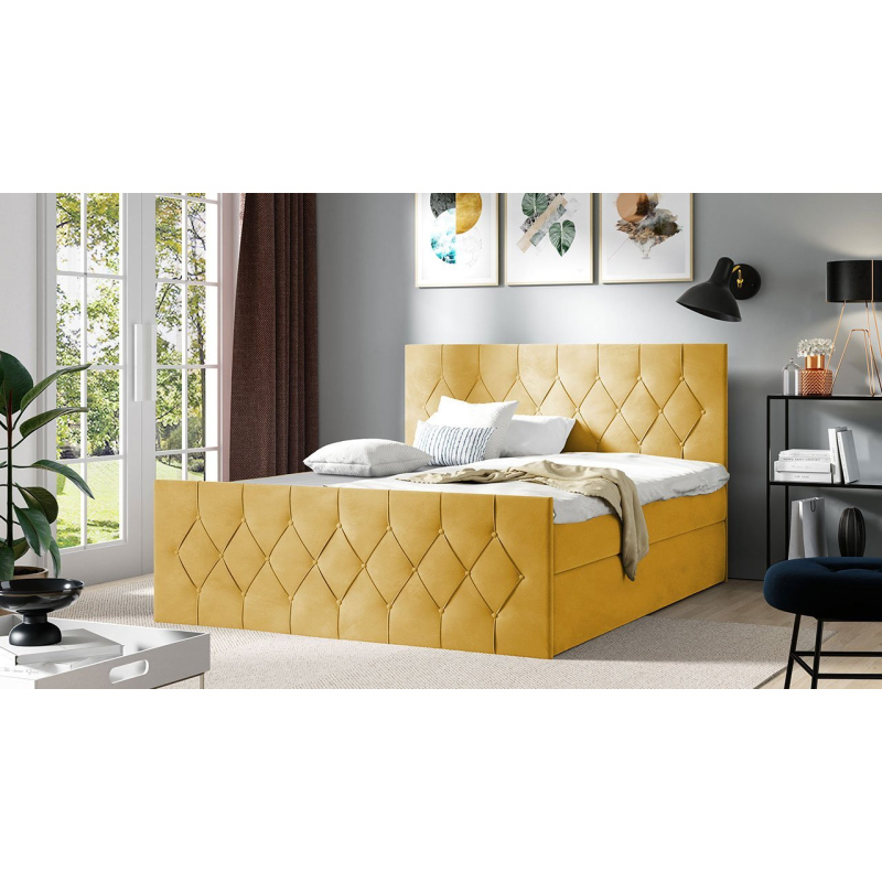 Boxspringová dvojlôžková posteľ 200x200 SENSE 2 - žltá + topper ZDARMA