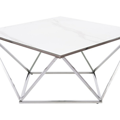 Dizajnový konferenčný stolík SULO - biely mramor / oceľový