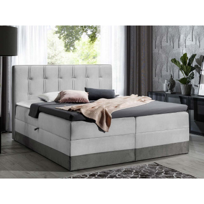 Boxspringová manželská posteľ 200x200 SANDIA - šedá + topper ZDARMA