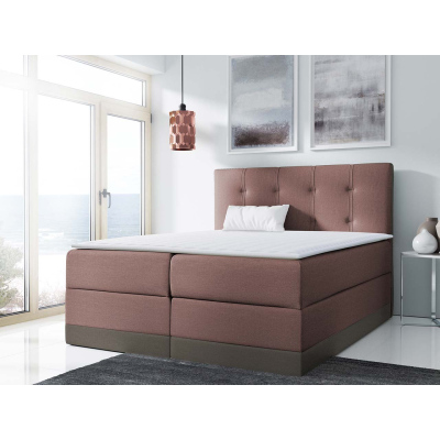 Boxspringová manželská posteľ 200x200 SANDIA - ružová / hnedá + topper ZDARMA