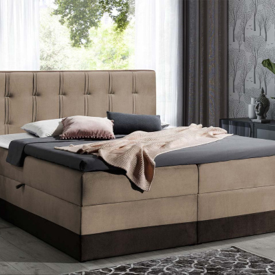 Boxspringová manželská posteľ 200x200 SANDIA - béžová / hnedá + topper ZDARMA