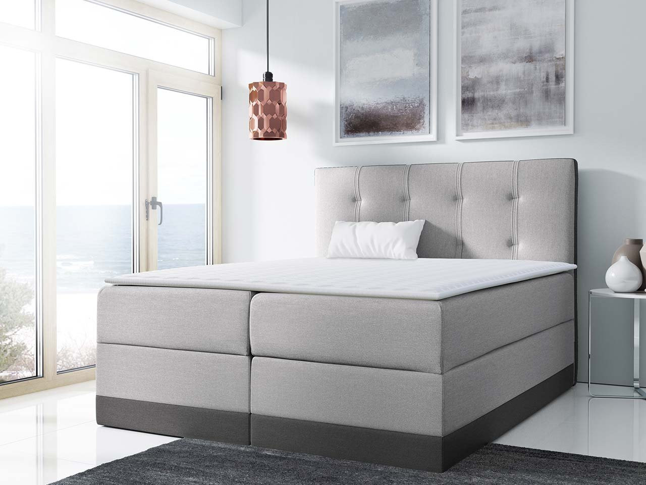 Boxspringová manželská posteľ 180x200 SANDIA - šedá + topper ZDARMA