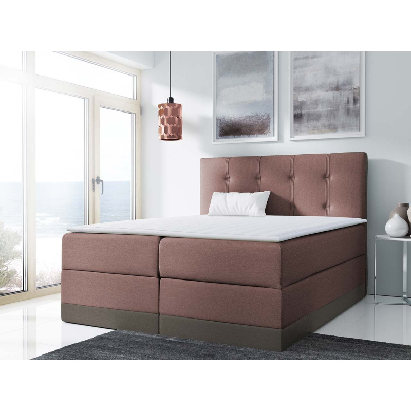 Boxspringová manželská posteľ 180x200 SANDIA - ružová / hnedá + topper ZDARMA