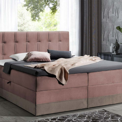 Boxspringová manželská posteľ 180x200 SANDIA - ružová / hnedá + topper ZDARMA