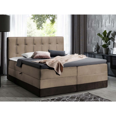 Boxspringová manželská posteľ 180x200 SANDIA - béžová / hnedá + topper ZDARMA