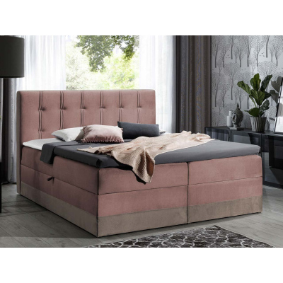 Boxspringová manželská posteľ 160x200 SANDIA - ružová / hnedá + topper ZDARMA