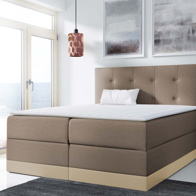 Boxspringová manželská posteľ 160x200 SANDIA - béžová / hnedá + topper ZDARMA