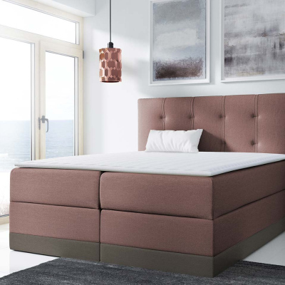 Boxspringová manželská posteľ 140x200 SANDIA - ružová / hnedá + topper ZDARMA