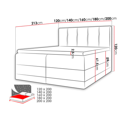 Boxspringová manželská posteľ 160x200 SANDIA - šedá + topper ZDARMA