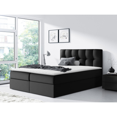 Hotelová manželská posteľ 160x200 KOLDBY - čierna ekokoža + topper ZDARMA