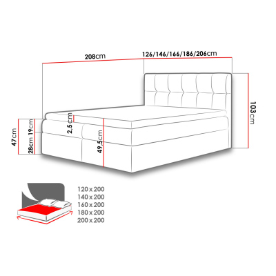 Hotelová manželská posteľ 200x200 KOLDBY - čierna ekokoža + topper ZDARMA