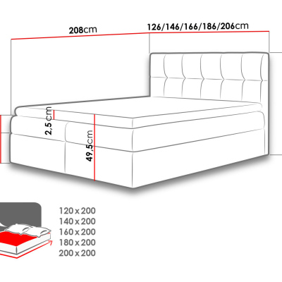 Hotelová manželská posteľ 160x200 KOLDBY - čierna + topper ZDARMA
