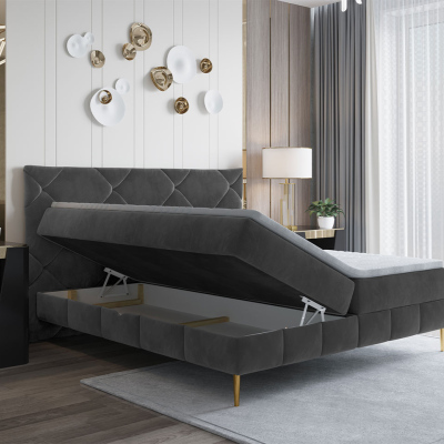 Hotelová manželská posteľ 180x200 LEONOR - zlatá / tmavá šedá + topper ZDARMA