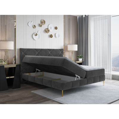 Hotelová manželská posteľ 180x200 LEONOR - zlatá / tmavá šedá + topper ZDARMA