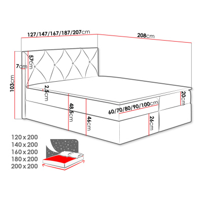 Americká manželská posteľ 200x200 LITZY 1 - béžová + topper ZDARMA