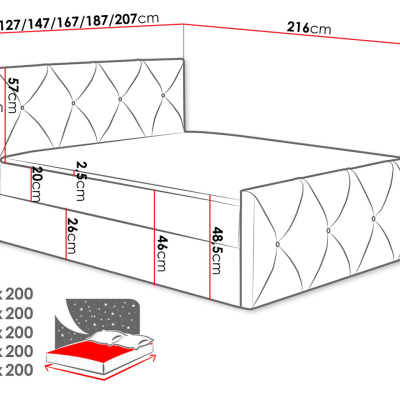 Kontinentálna manželská posteľ 200x200 LITZY 2 - šedá + topper ZDARMA