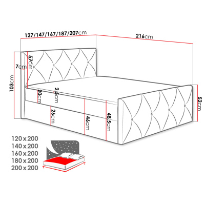 Kontinentálna manželská posteľ 180x200 LITZY 2 - šedá + topper ZDARMA