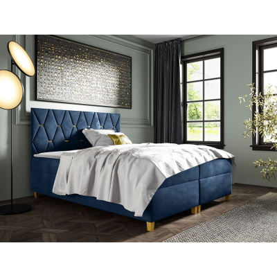 Boxspringová dvojlôžková posteľ 160x200 LUELA - modrá + topper ZDARMA