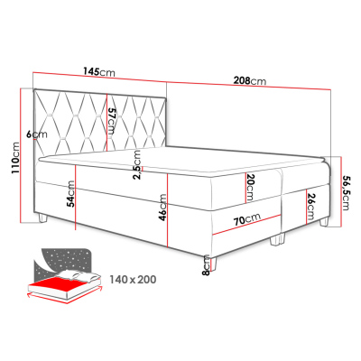 Boxspringová dvojlôžková posteľ 180x200 LUELA - staroružová + topper ZDARMA