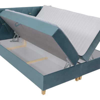 Boxspringová dvojlôžková posteľ 160x200 LUELA - horčicová + topper ZDARMA