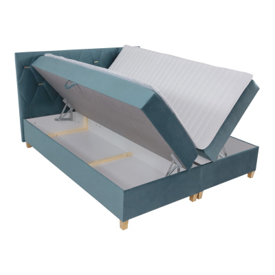 Boxspringová dvojlôžková posteľ 140x200 LUELA - modrá + topper ZDARMA