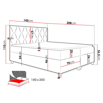 Boxspringová dvojlôžková posteľ 160x200 LUELA - červená + topper ZDARMA