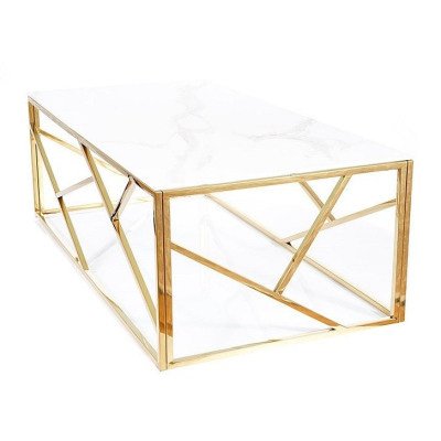 Dizajnový konferenčný stolík PIM 2 - biely mramor / zlatý