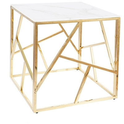 Dizajnový odkladací stolík PIM 2 - biely mramor, zlatý