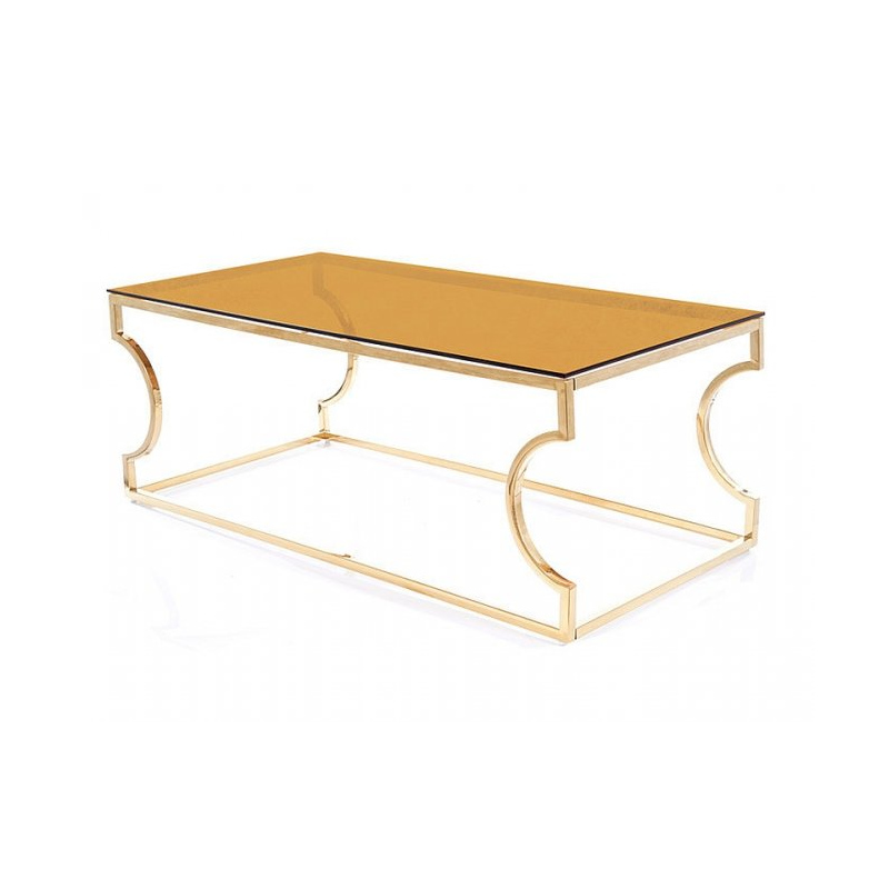 Konferenčný stolík VASIL - jantárové sklo / zlatý