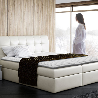 Hotelová manželská posteľ 140x200 LUPE - béžová eko koža + topper ZDARMA