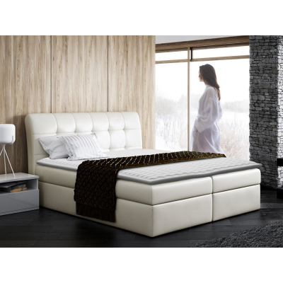 Hotelová manželská posteľ 140x200 LUPE - béžová eko koža + topper ZDARMA