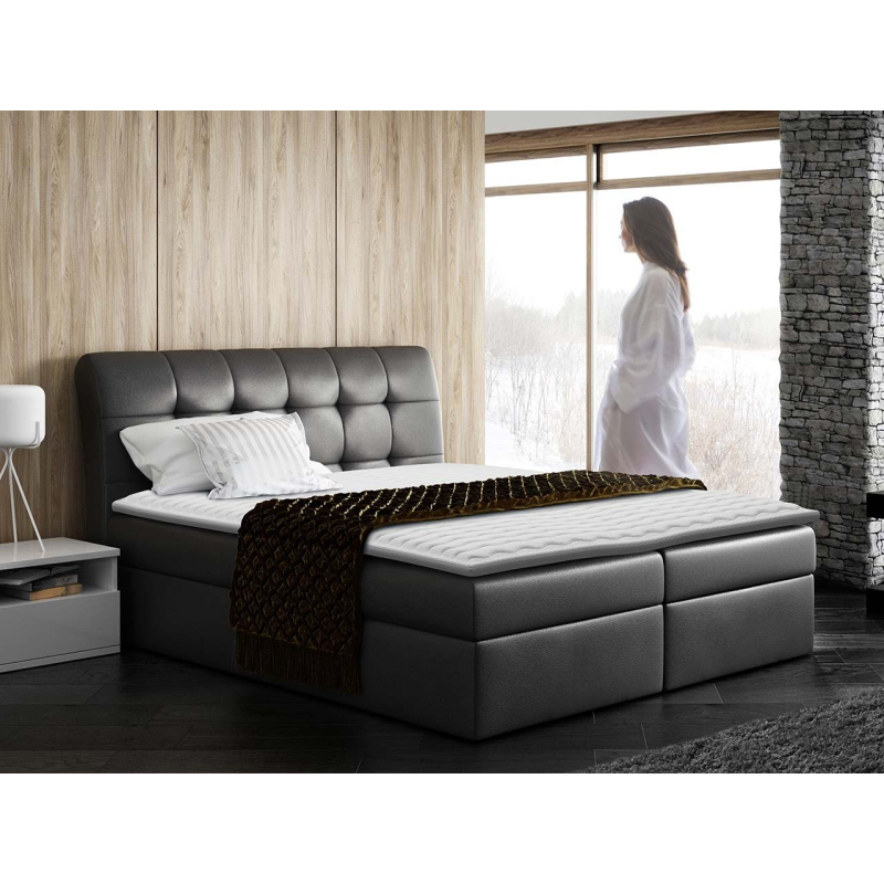 Hotelová manželská posteľ 140x200 LUPE - čierna eko koža - topper ZDARMA