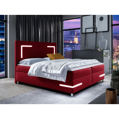 Boxspringová manželská posteľ 200x200 MADENA - červená + topper a LED osvetlenie ZDARMA