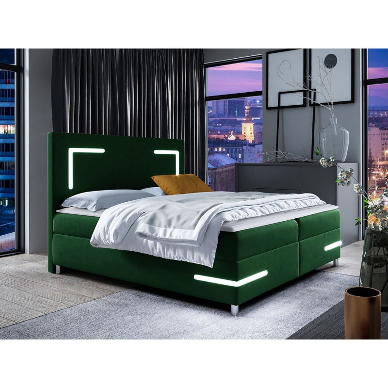 Boxspringová manželská posteľ 200x200 MADENA - zelená + topper a LED osvetlenie ZDARMA