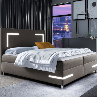 Boxspringová manželská posteľ 180x200 MADENA - šedá + topper a LED osvetlenie ZDARMA