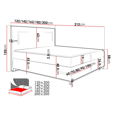 Boxspringová manželská posteľ 200x200 MADENA - béžová ekokoža + topper a LED osvetlenie ZDARMA